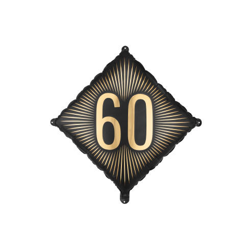 Čierny fóliový balón 60 s gold nápisom, 46×46 cm